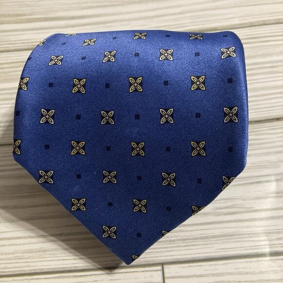 Jos. A. Bank Other - Jos. A. Bank Blue Geometric Mens Tie With White Flowers 100% Silk Made In Italy